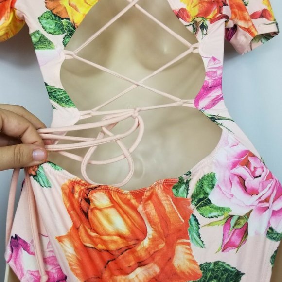 Fashion Nova Pink Floral Bodysuit Fitted Medium - Picture 7 of 10